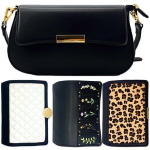 Faux Leather Crossbody Bag with 4 Interchangeable Flaps, Adjustable Strap